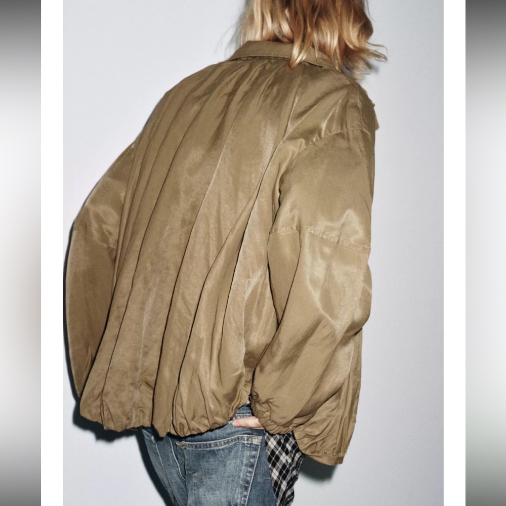 NWT Zara Women's Fluid Bomber Jacket With Adjustable Funnel Neck. Size M - Picture 4 of 15